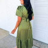 Polka Dot Flutter Sleeve Maxi Dress - Olive - Lace and Grace Boutique
