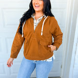 Washed Twill Half Zip Hooded Jacket - Camel