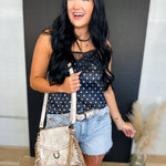 Polka Dot Lace Trim Satin Camisole Tank Top - Black - Lace and Grace Boutique