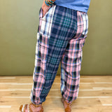 Mixed Plaid Drawstring Pants - Green Multi - Lace and Grace Boutique
