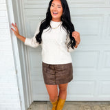Cargo Snap Button Faux Leather Mini Skirt - Brown