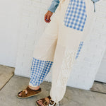 Patchwork Cotton Gauze Wide Leg Pants - Cream - Lace and Grace Boutique