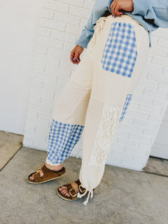 Patchwork Cotton Gauze Wide Leg Pants - Cream - Lace and Grace Boutique