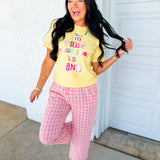 Plaid Side Stripe Detail Drawstring Pants - Pink/Taupe