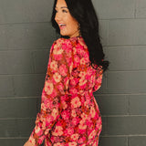 Plunging V-Neck Long Sleeve Maxi Dress - Carmine Rose