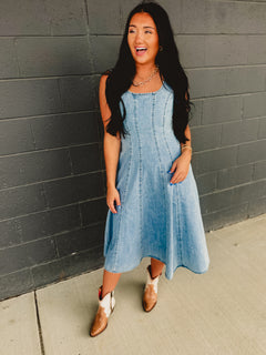 Denim Tank Midi Dress - Light Wash - Lace and Grace Boutique