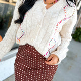 Multicolor Stitch Detail Button Down Knit Cardigan - Oatmeal