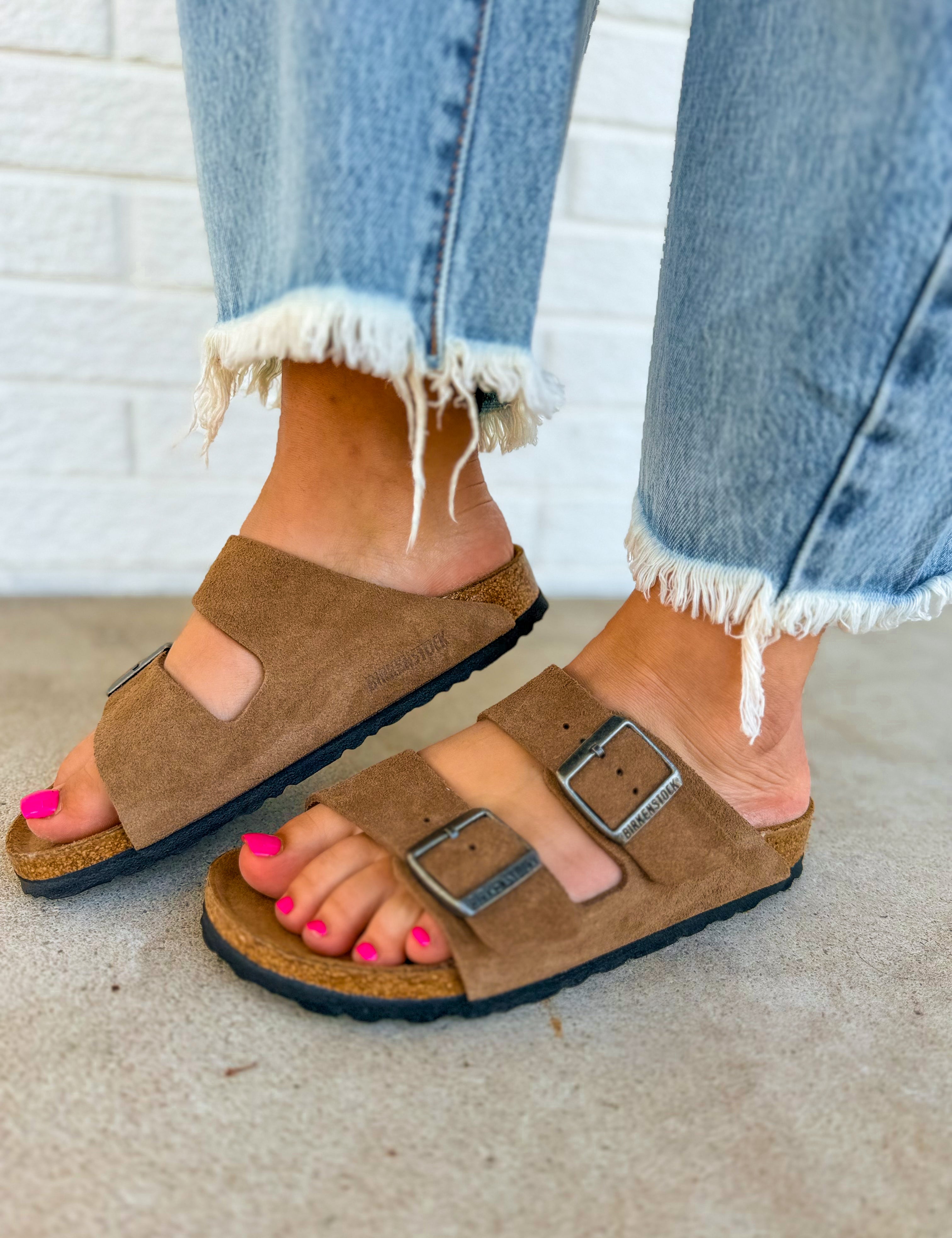 Birkenstock Arizona Suede Leather Sandal - Dark Tea - Lace and Grace Boutique