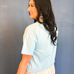 Lemon Embroidery Contrast Neck Tee - Sky - Lace and Grace Boutique