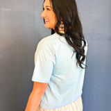 Lemon Embroidery Contrast Neck Tee - Sky - Lace and Grace Boutique