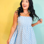 Polka Dot Pleated Mini Dress - Sky/White - Lace and Grace Boutique