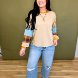 Paisley Multi Print Long Sleeve Terry Top - Beige Multi