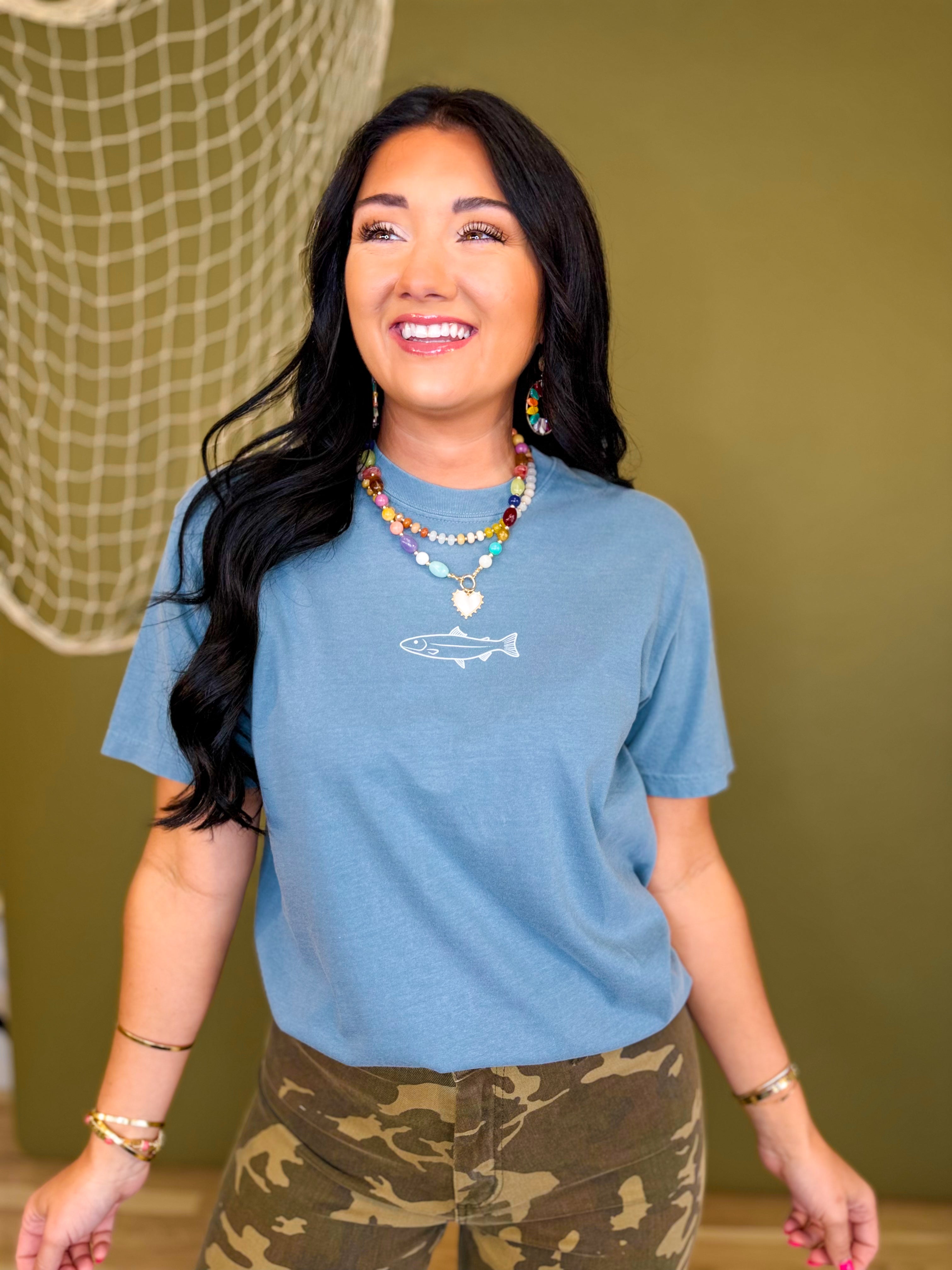 The Good Catch Graphic Tee - Indigo Blue - Lace and Grace Boutique