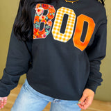 Boo Patchwork Letter Graphic Sweatshirt - Black