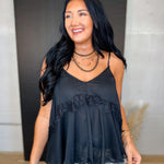 Lace Trim V-Neck Camisole Tank Top - Black - Lace and Grace Boutique