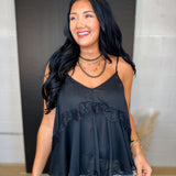 Lace Trim V-Neck Camisole Tank Top - Black - Lace and Grace Boutique