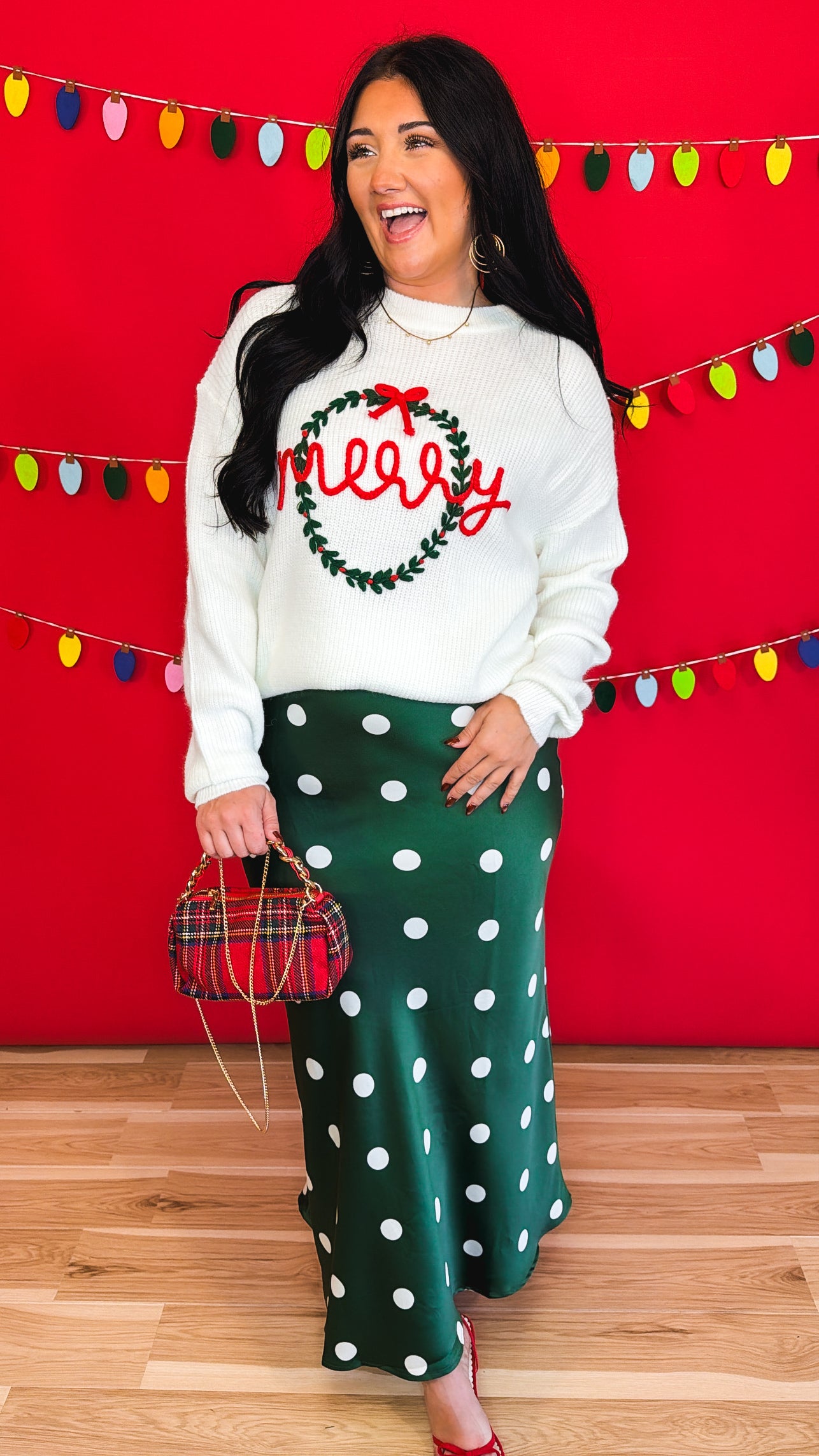 Polka Dot Satin Maxi Skirt - Hunter Green - Lace and Grace Boutique