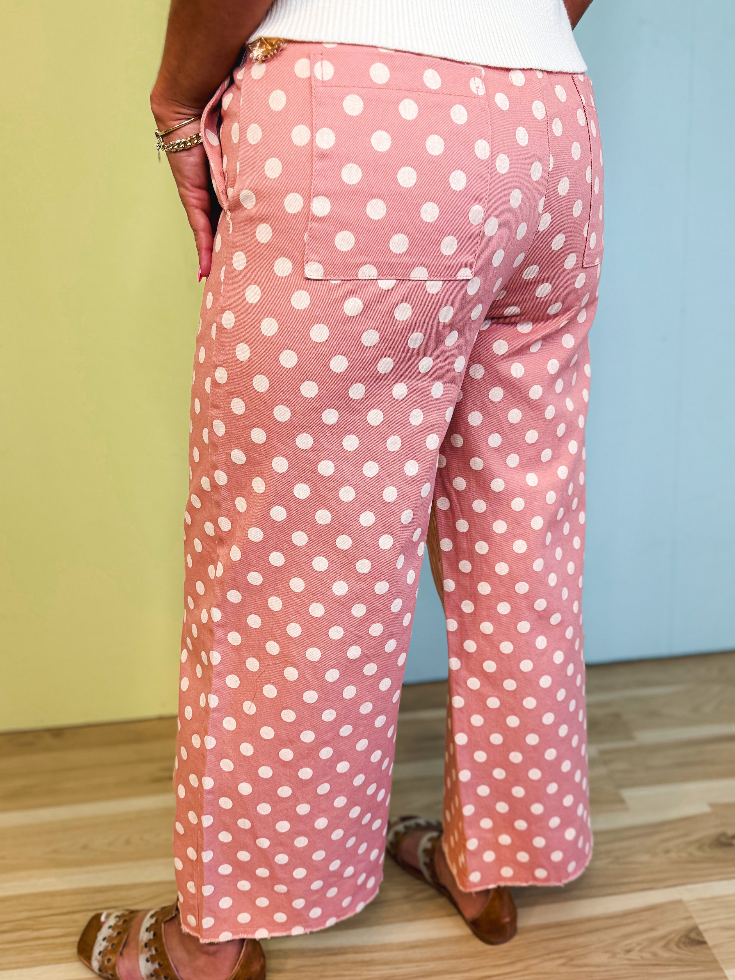 Polka Dot Trouser Pants - Mauve Pink - Lace and Grace Boutique