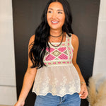 Embroidered Peplum Crochet Sweater Tank - Hot Pink Combo - Lace and Grace Boutique