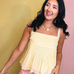 Pintuck Pleated Tank - Lemon Water - Lace and Grace Boutique