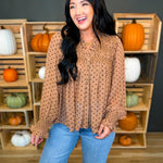 Polka Dot Printed Flowy Sheer Blouse - Mocha - Lace and Grace Boutique