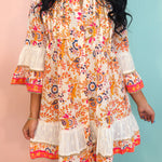POL Paisley Beaded Mandarin Dress - Ivory/Orange Multi - Lace and Grace Boutique