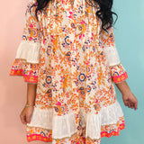 POL Paisley Beaded Mandarin Dress - Ivory/Orange Multi - Lace and Grace Boutique