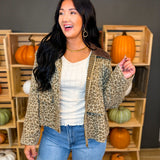 Leopard Print Corduroy Contrast Jacket - Khaki/Taupe