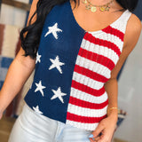 Fourth Of July Knit Tank Top - American Flag - Lace and Grace Boutique