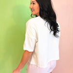 Lucky Clover Lace Checker Embroidered Crop Top - Off White - Lace and Grace Boutique
