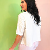 Lucky Clover Lace Checker Embroidered Crop Top - Off White - Lace and Grace Boutique