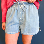 Button Front Drawstring Denim Shorts - Lace and Grace Boutique