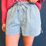 Button Front Drawstring Denim Shorts - Lace and Grace Boutique