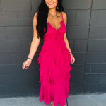 Lace Trim Tiered Midi Dress - Hot Pink - Lace and Grace Boutique