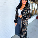 Metallic Mixed Fringe Hem Sweater Cardigan - Black Multi
