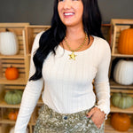Textured Ribbed Long Sleeve Top - Ecru - Lace and Grace Boutique