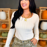 Textured Ribbed Long Sleeve Top - Ecru - Lace and Grace Boutique