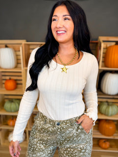 Textured Ribbed Long Sleeve Top - Ecru - Lace and Grace Boutique