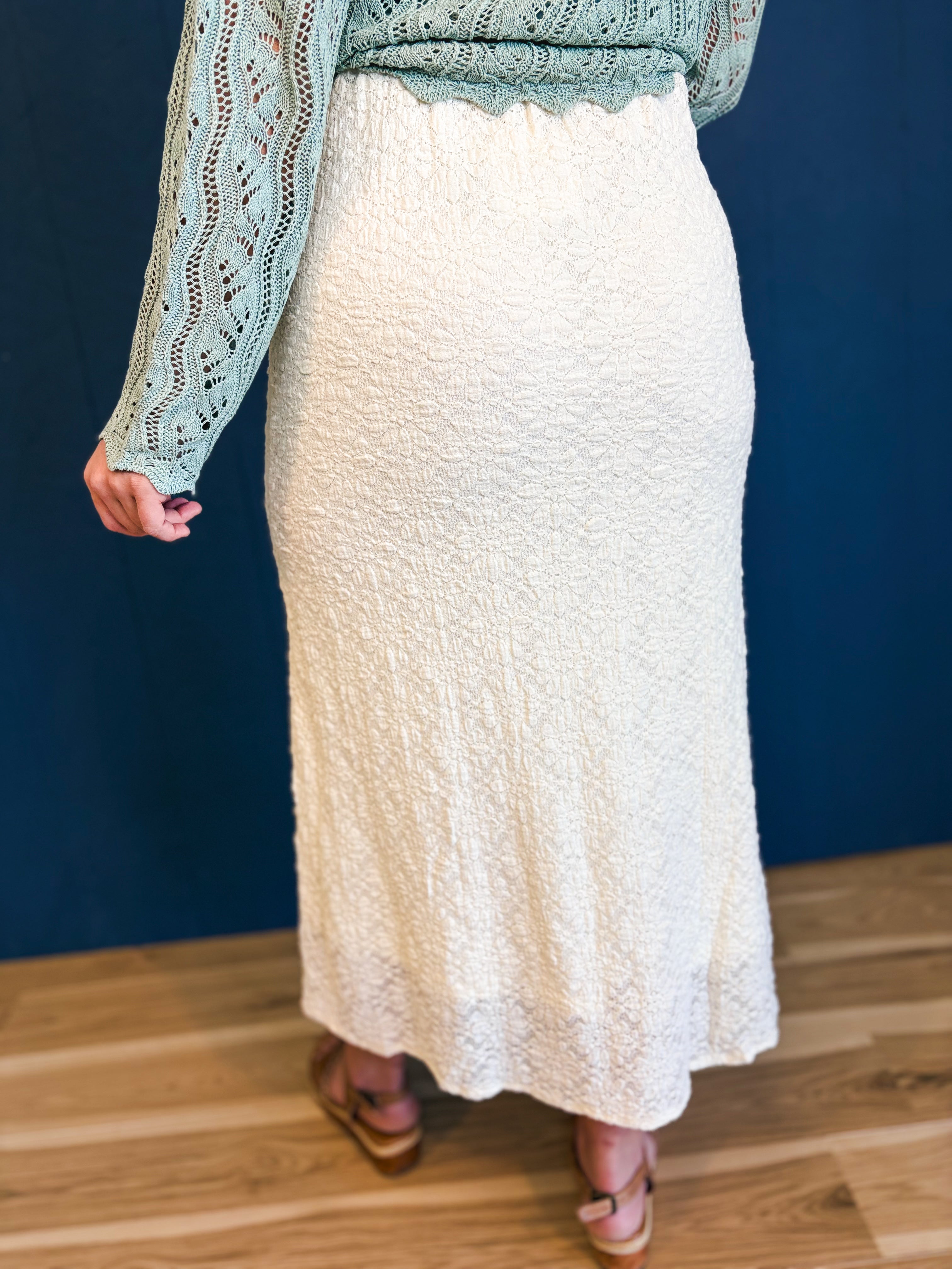 Floral Lace Midi Skirt - Cream - Lace and Grace Boutique