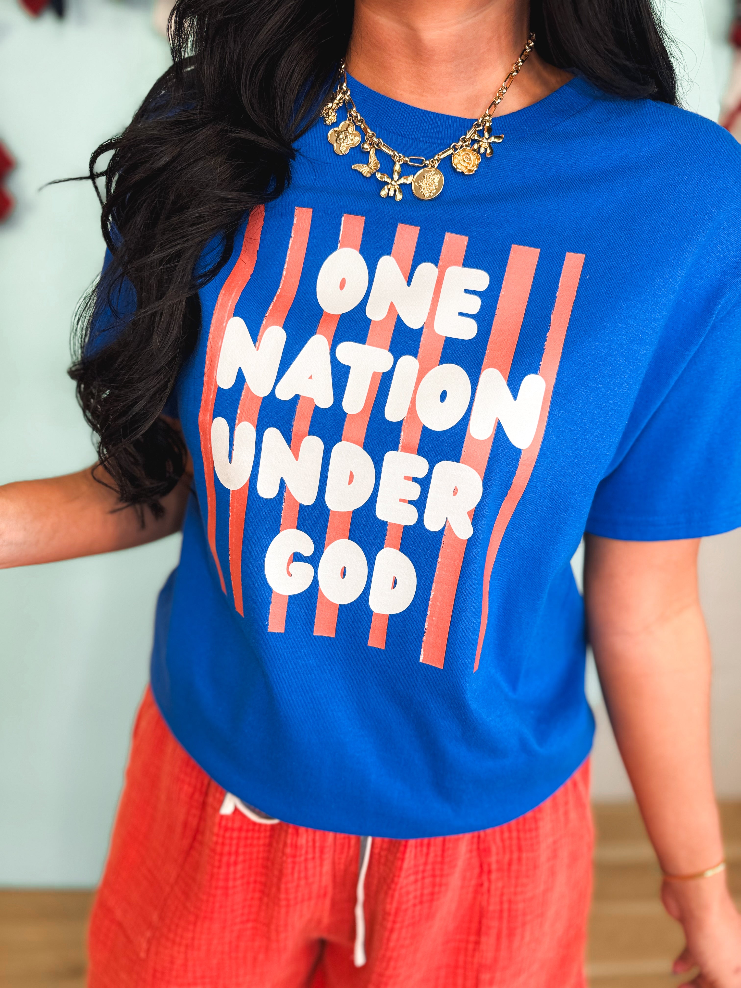 One Nation Under God Tee - Royal Blue - Lace and Grace Boutique