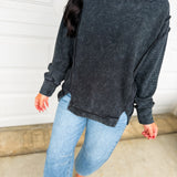 Acid Wash Ribbed Pullover Top - Black