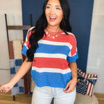Striped Color Block Crop Blouse - Red/White/Blue - Lace and Grace Boutique