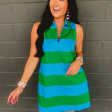 Striped Collared Shift Mini Dress - Blue Garden - Lace and Grace Boutique