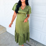 Polka Dot Flutter Sleeve Maxi Dress - Olive - Lace and Grace Boutique