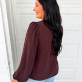 Pintuck Detail Front Tie Woven Blouse - Dark Brown