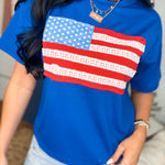 American Flag Patch T-Shirt - Blue - Lace and Grace Boutique