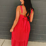 Polka Dot Square Neck Maxi Dress - Chili - Lace and Grace Boutique