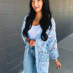 POL Crochet Knit Weave Cardigan - Blue - Lace and Grace Boutique
