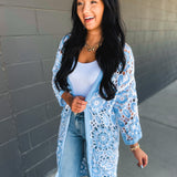 POL Crochet Knit Weave Cardigan - Blue - Lace and Grace Boutique