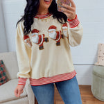 Santa Skating Sequins Embroidered Pullover - Red/Cream - Lace and Grace Boutique